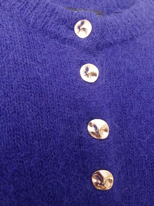 Massimo Dutti wełniany sweter wełna alpaka krótki rękaw złote guziki