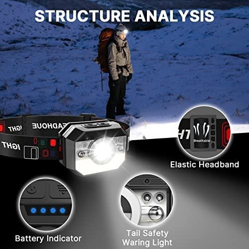 lanterna de cabeça led 11 modos, sensor on/off recarregável