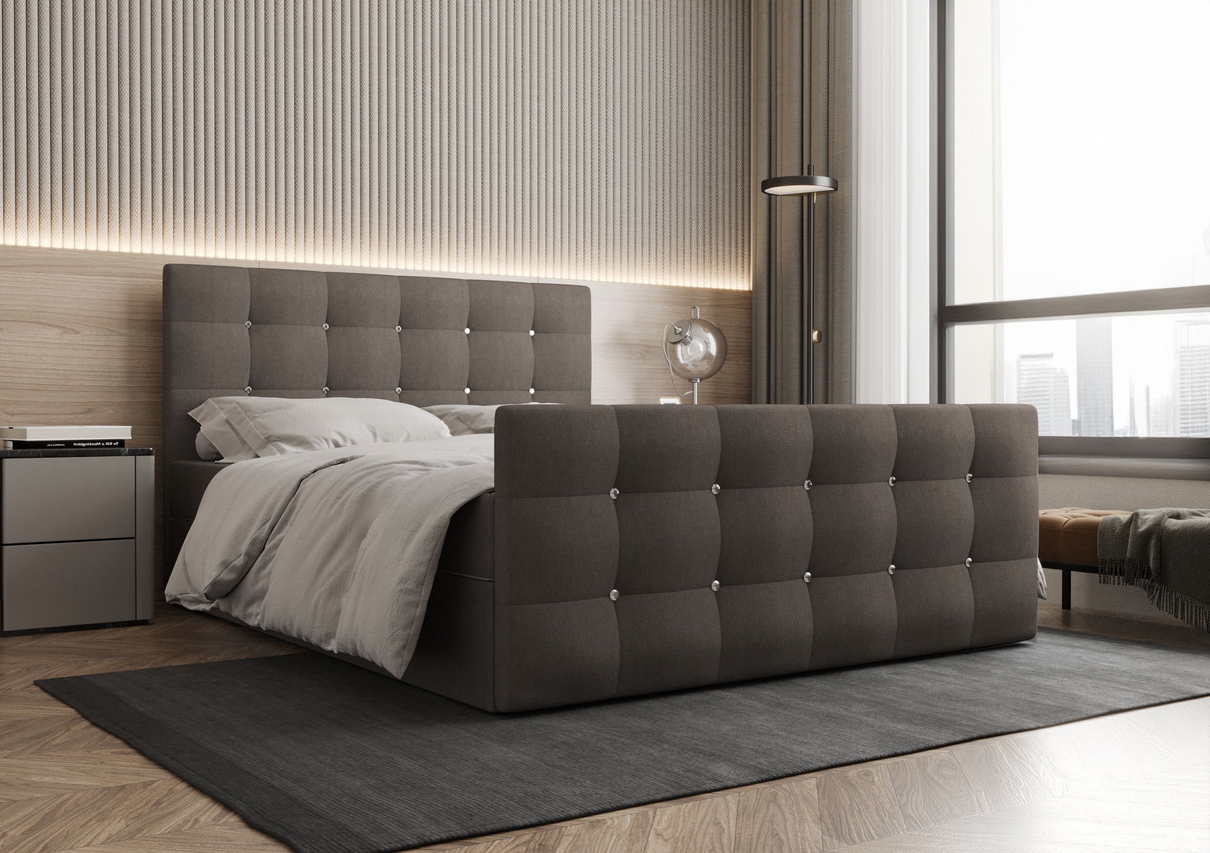 Łóżko Kontynentalne Kryształki LIAM + TOPPER 140x200 EN MEBLE