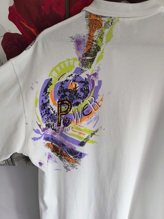 Koszulka polo męskie vintage retro 80 90 s kremowa power XL