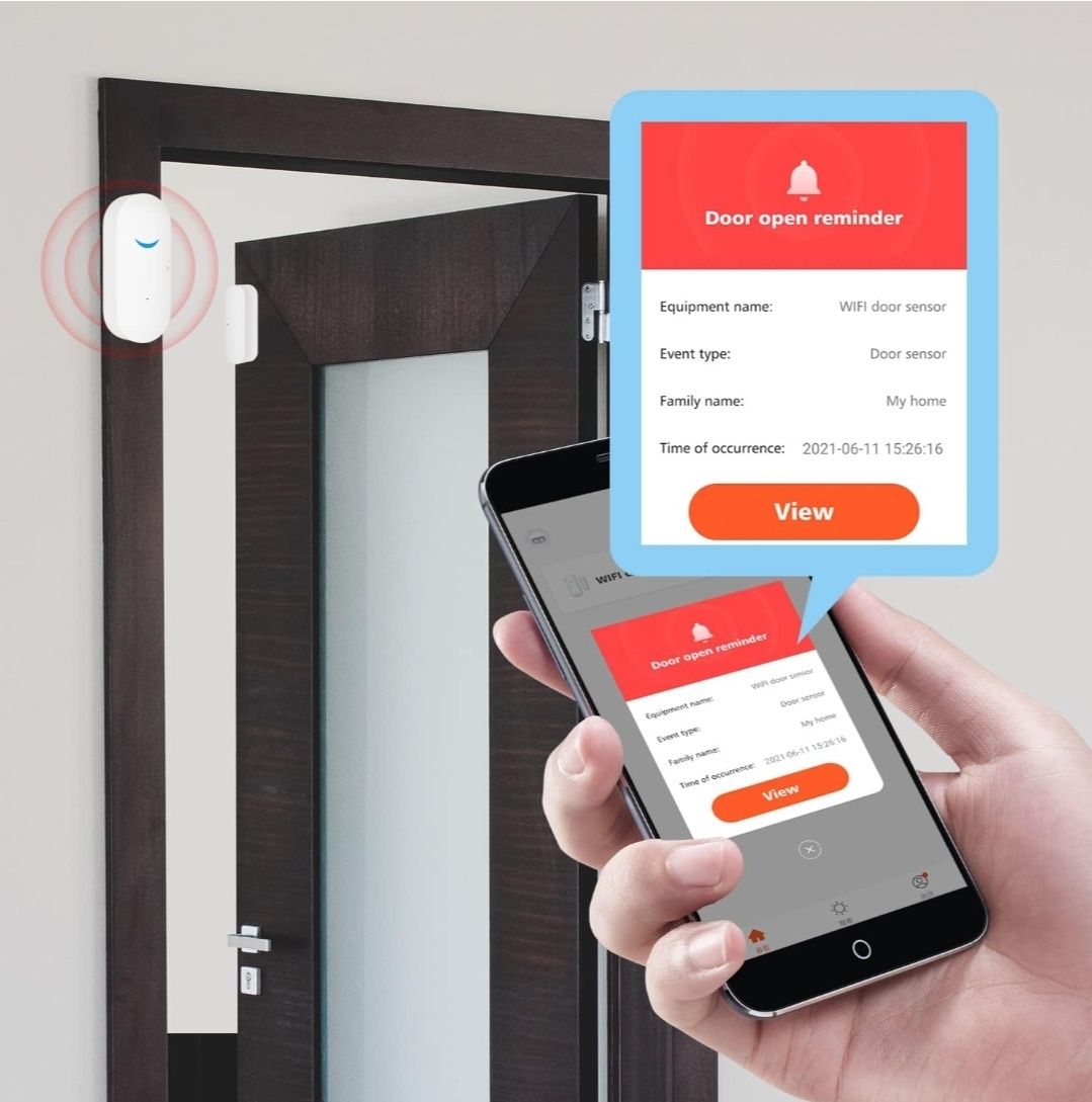 Czujniki Drzwi/Okien Tuya Wi-Fi, Alarm z Powiadomieniem, Alexa/Google,