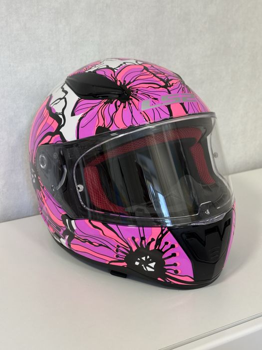 Шолом інтеграл LS2 POPPIES S (55-56) рожевий з білим