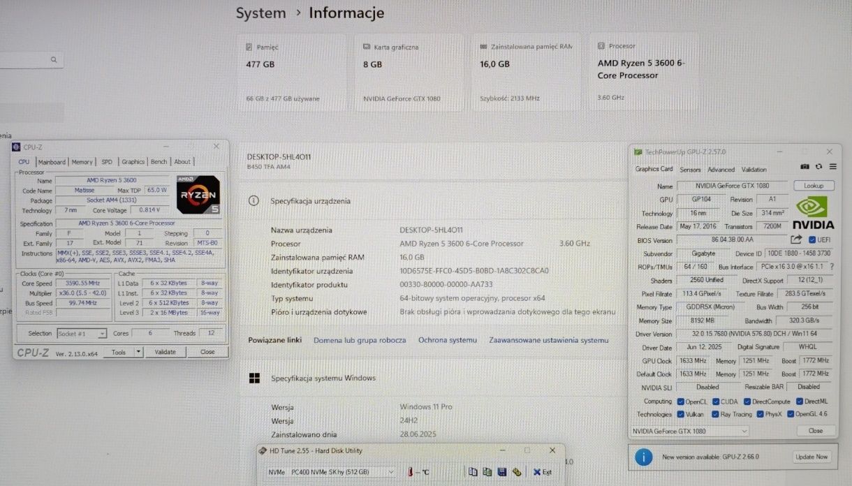 Komputer Gamingowy AMD Ryzen 5 3600 GTX 1080 SSD 16GB DDR4 Gwarancja