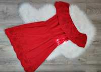 Czerwona bawełniana krótka mini sukienka hiszpanka z haftem House S 36