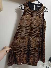 Reserved 34 XS nowa sukienka cekinowa złota czarna bez rękawów