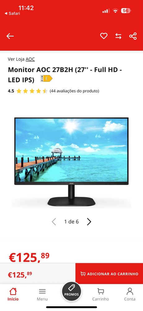Monitor AOC 27B2H (27'' - Full HD - LED IPS)  (Sem caixa)