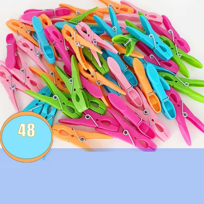 48x Klamerki do prania ubrań Spinacze do prania - Kolorowe 48 sztuk