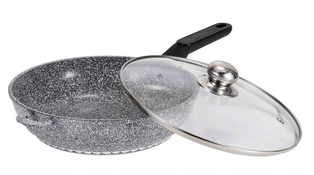Patelnia tradycyjna z pokrywką nieprzywierająca MARMURKOWA 28cm E-7025