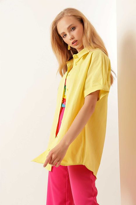 Koszula oversize z krótkim rękawem - żółty XL