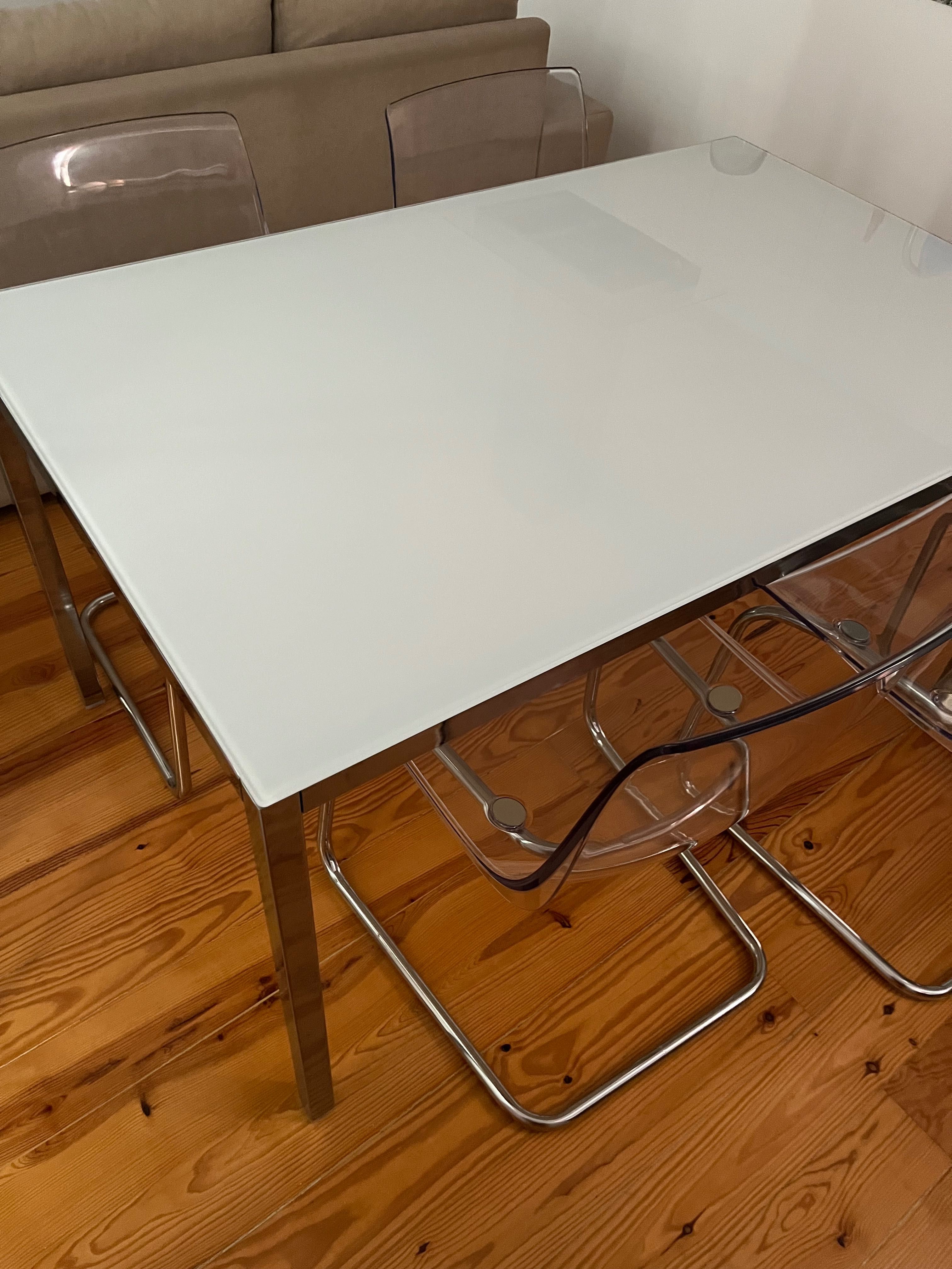 Mesa, cromado/branco cerâmica, 135x85 cm