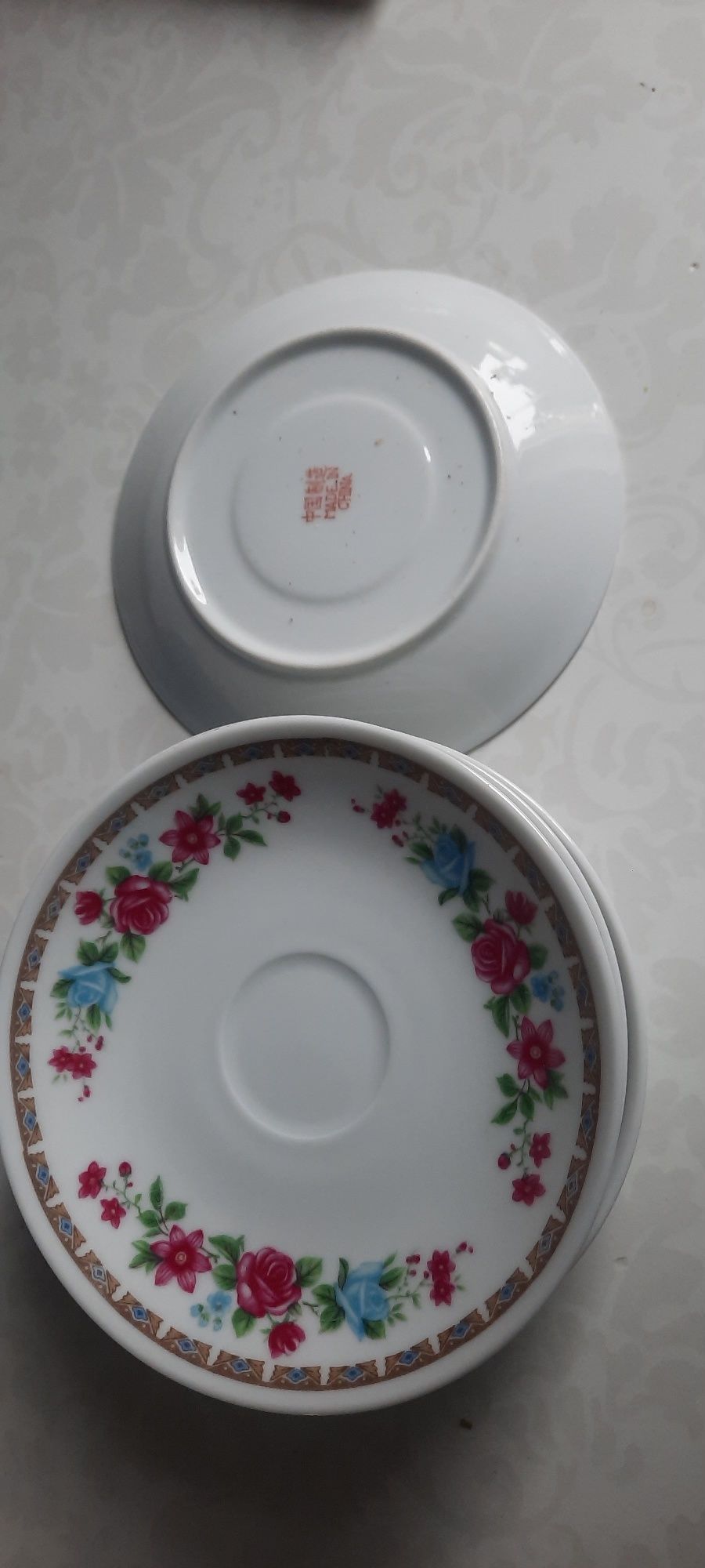 zestaw oryginalnych talerzyków z chińska porcelana  6 szt  kwiaty