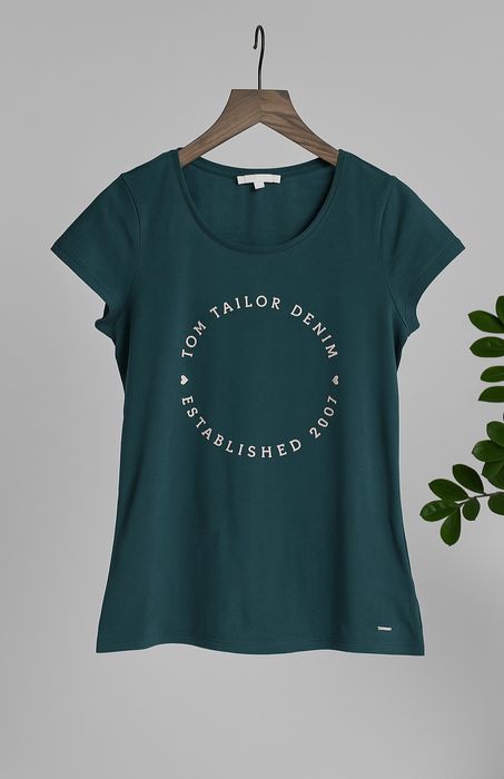 Tom Tailor koszulka damska bluzka tshirt bawełna S butelkowa zieleń