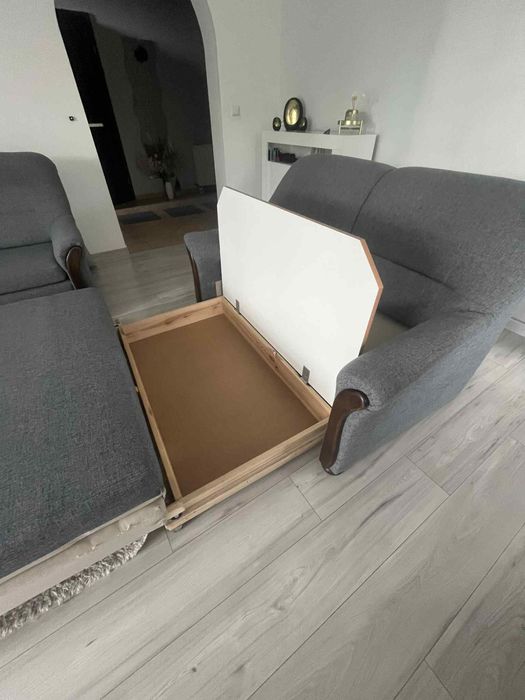 Komplet kanap kanapa z funkcją spania + pufa, sofa, sofy, pojemnik