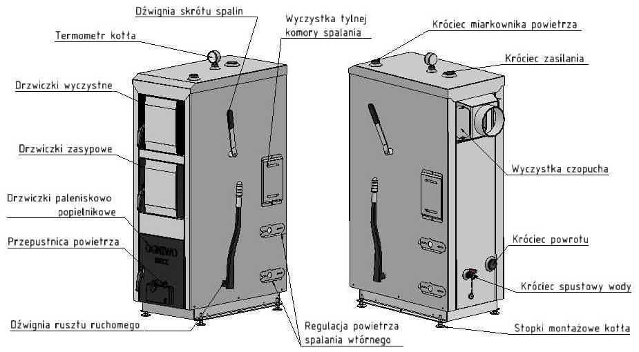 Piec stalowy na brykiet i drewno Ogniwo Bio 12 kW