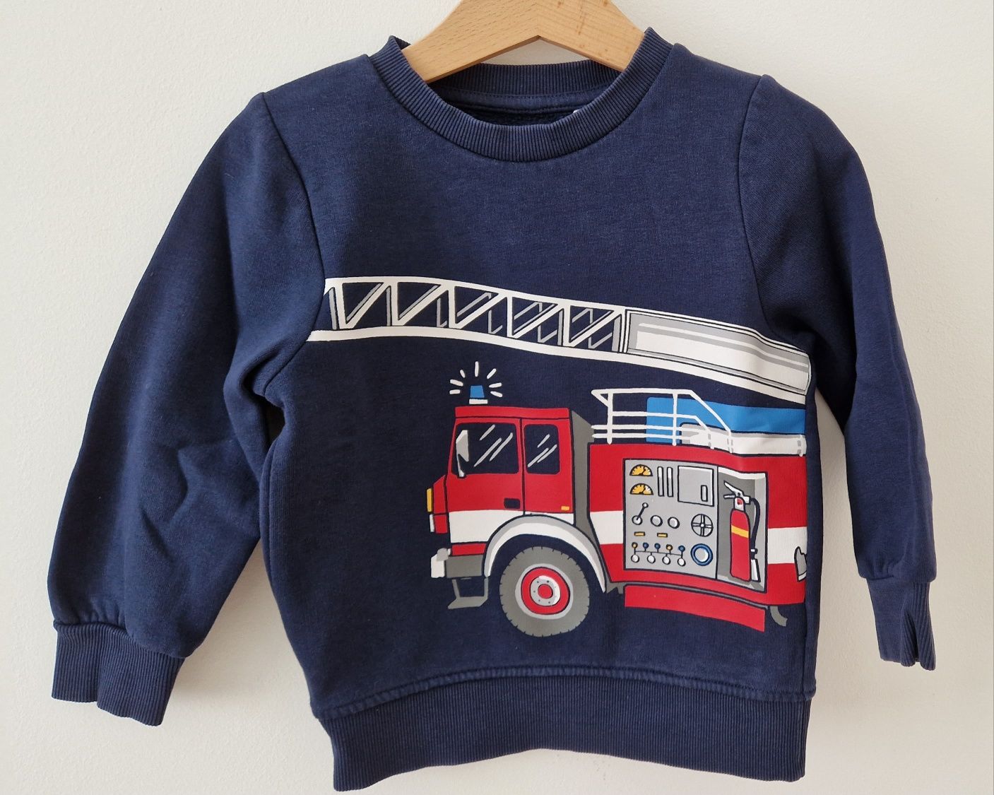 Camisola sweat carro bombeiros criança 98cm 3 anos azul escura