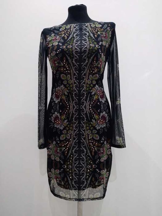 Czarna /wielobarwna sukienka,siateczka, koronka, Desigual, rozmiar S