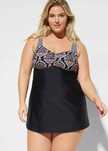 B.P.C Długi top tankini czarny w kolorowe wzory ^50