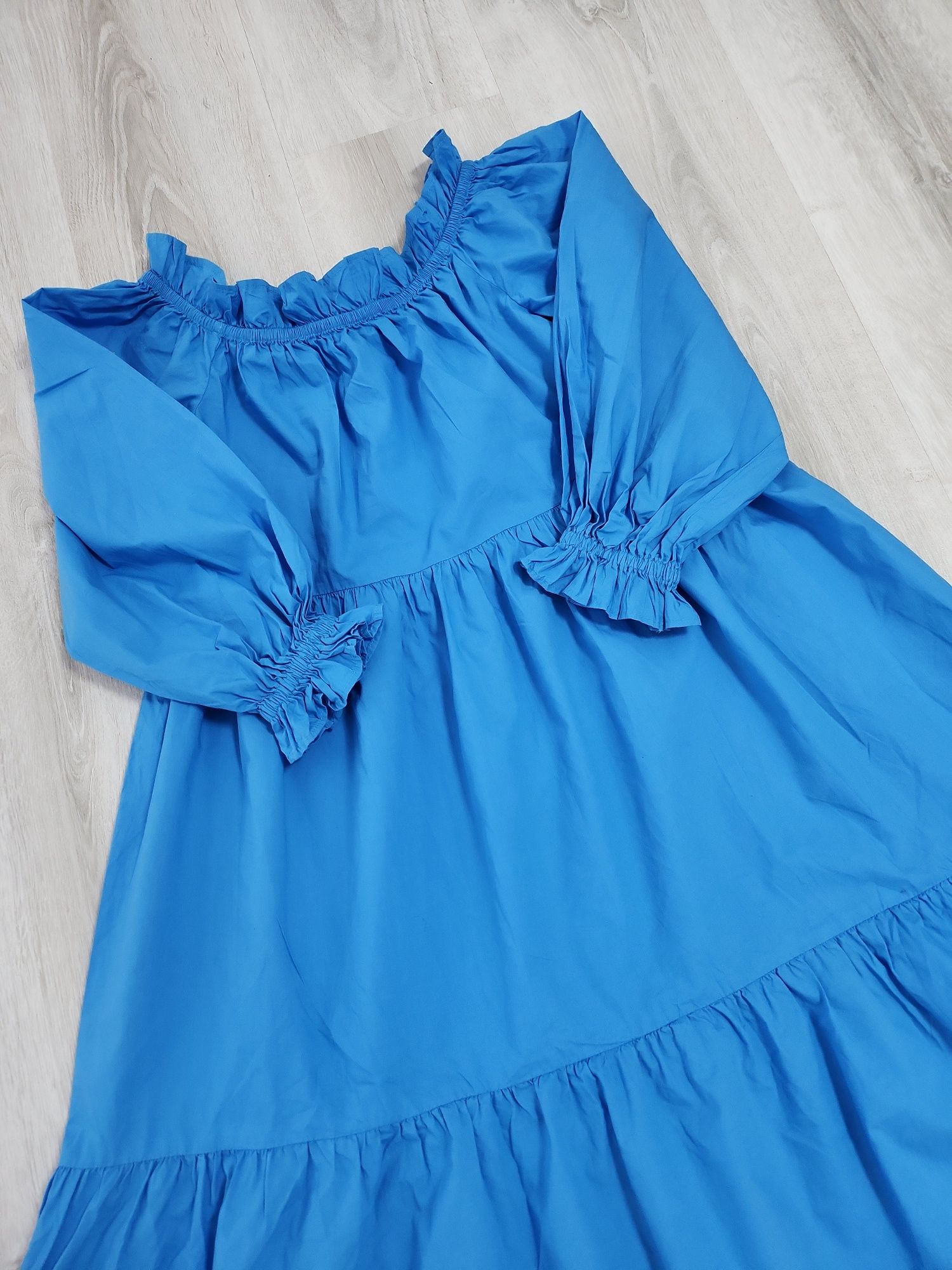 Голубое ярусное платье миди оверсайз River Island  коттон