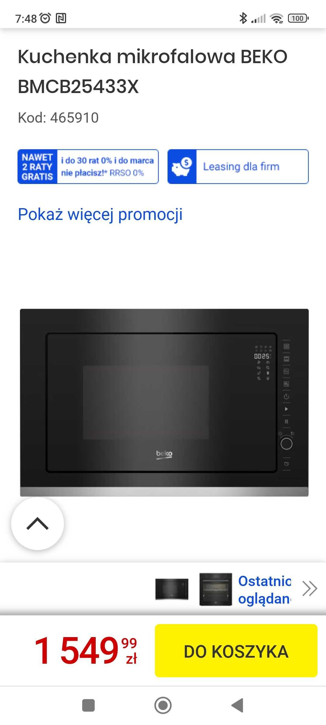 Mikrofala do zabudowy Beko - Nowa