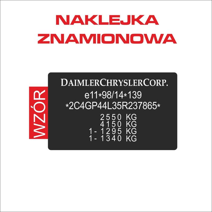 Naklejka znamionowa do aut - samochodów, szybkie odtworzenie