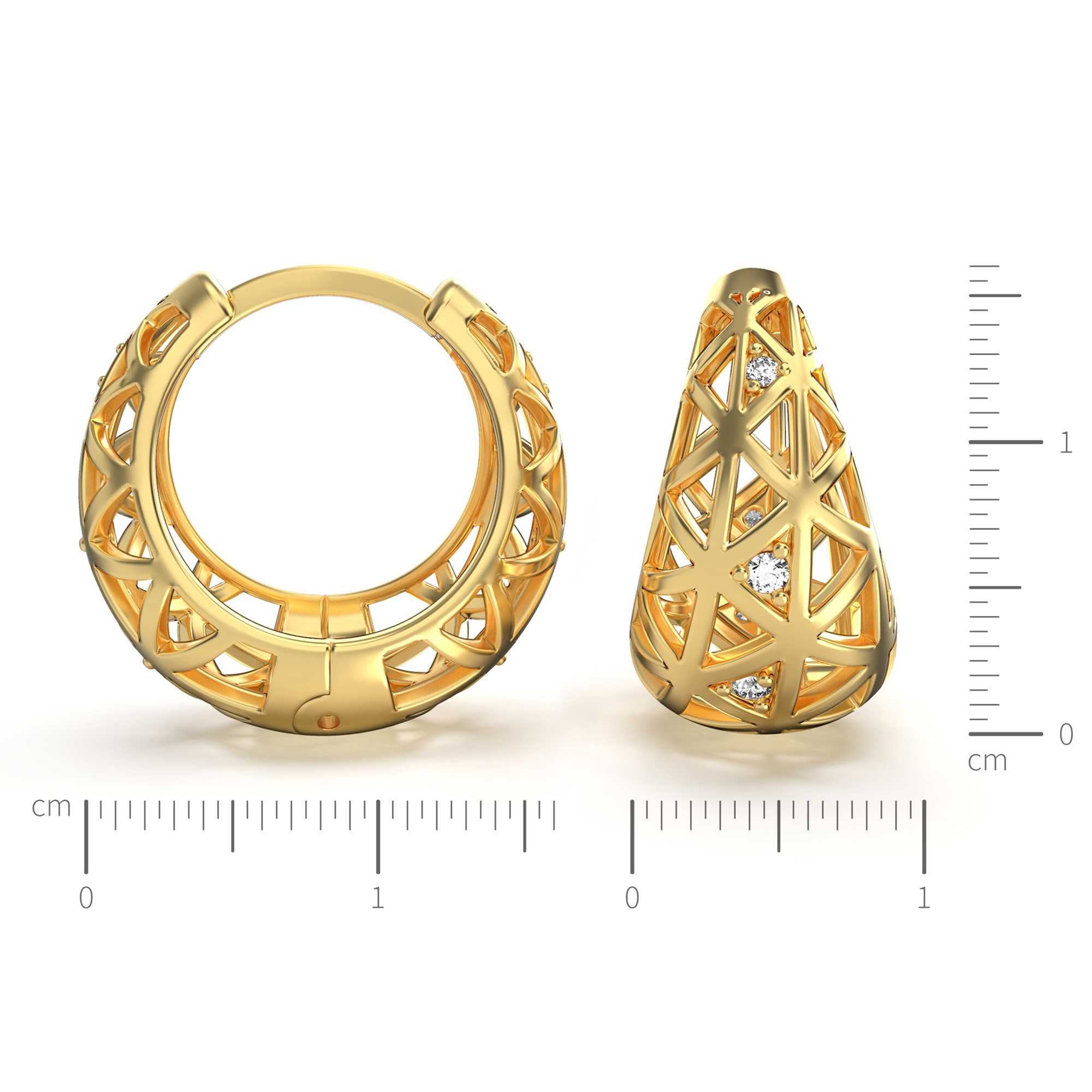 Жіночі золоті сережки кільця з діамантами 0,12 каратів. НОВІ