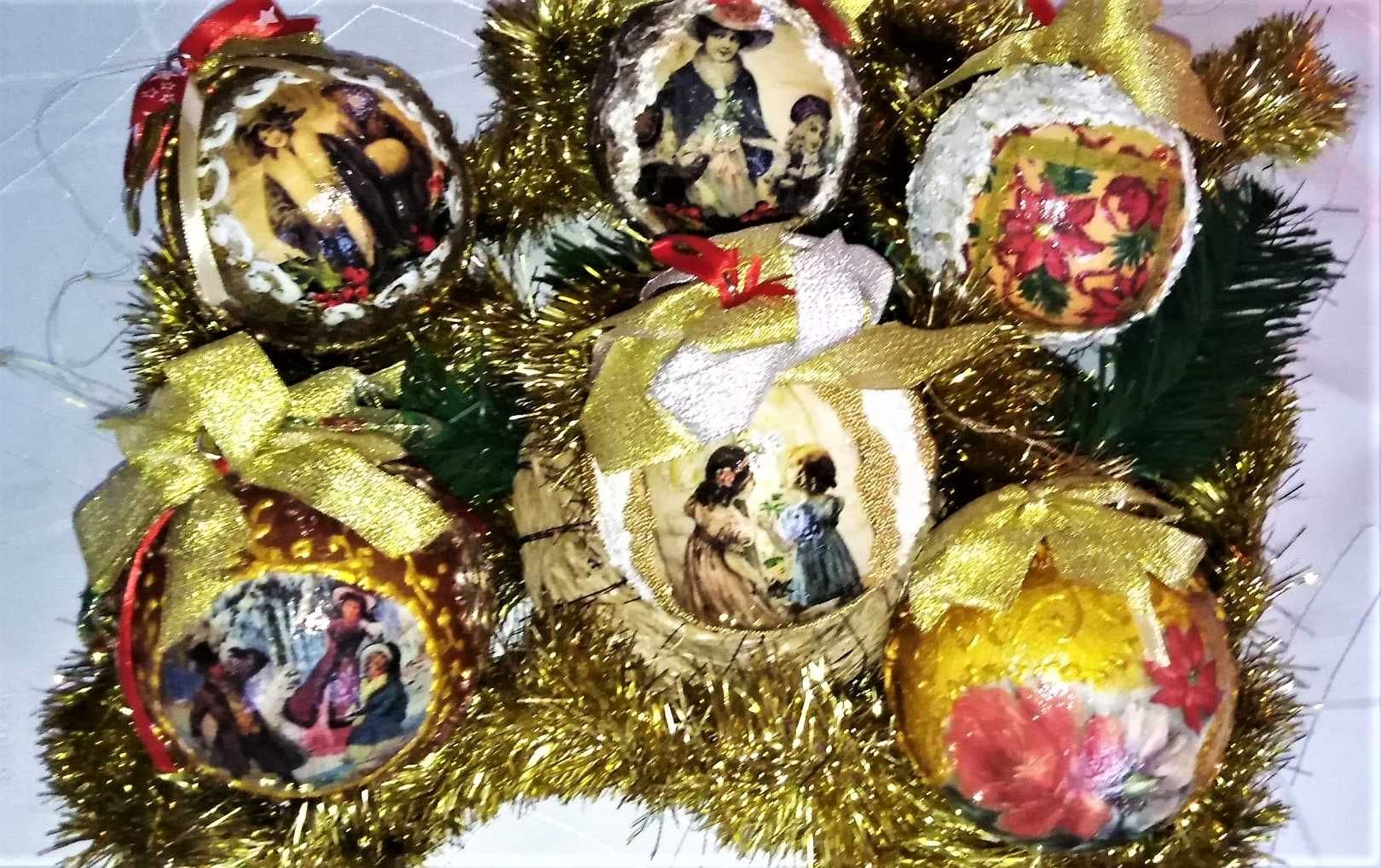 Ozdoby choinkowe bombki styropianowe handmade decoupage Święta prezent