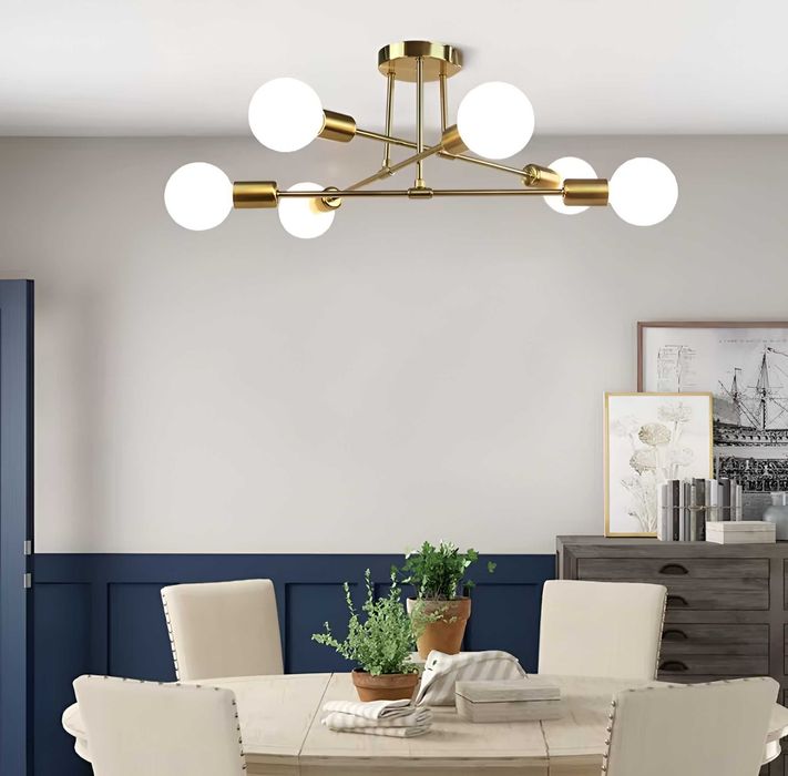 Lampa sufitowa wisząca żyrandol plafon złota 6 punktów gwint E27 loft