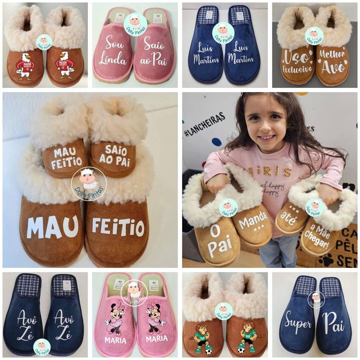 Pantufas e chinelos personalizados bebé criança adulto