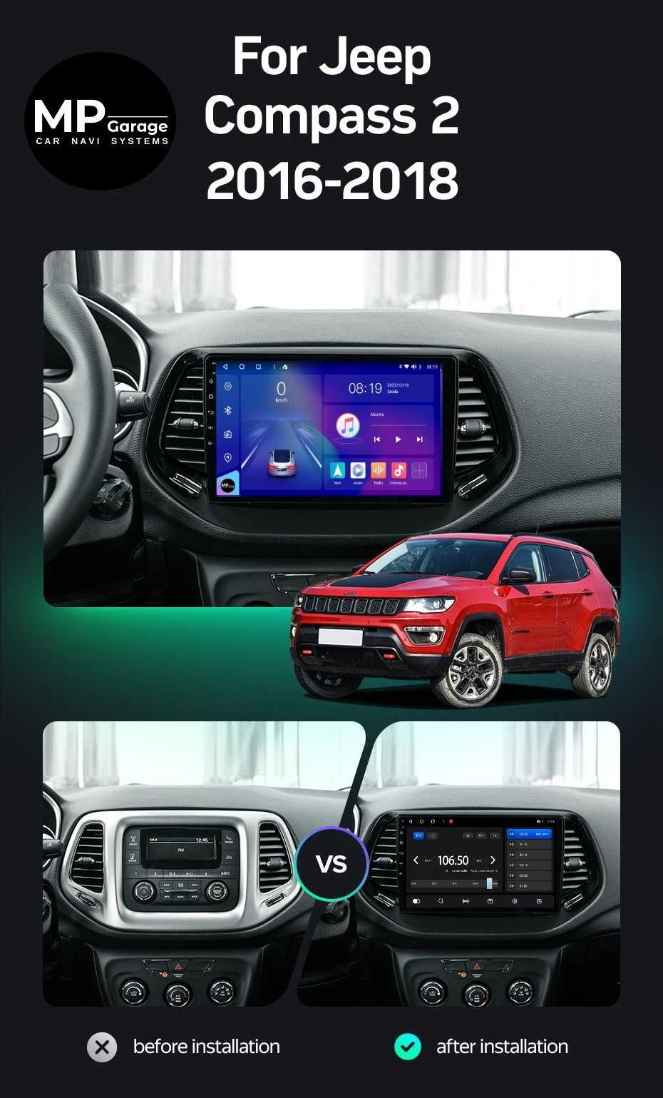 JEEP COMPASS 2 Nawigacja Android_11 CarPlay AndroidAuto 4G LTE Qled