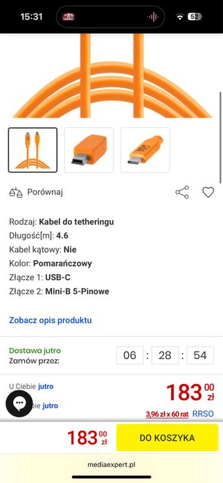 Kabel tether pro usb C - usb mini B