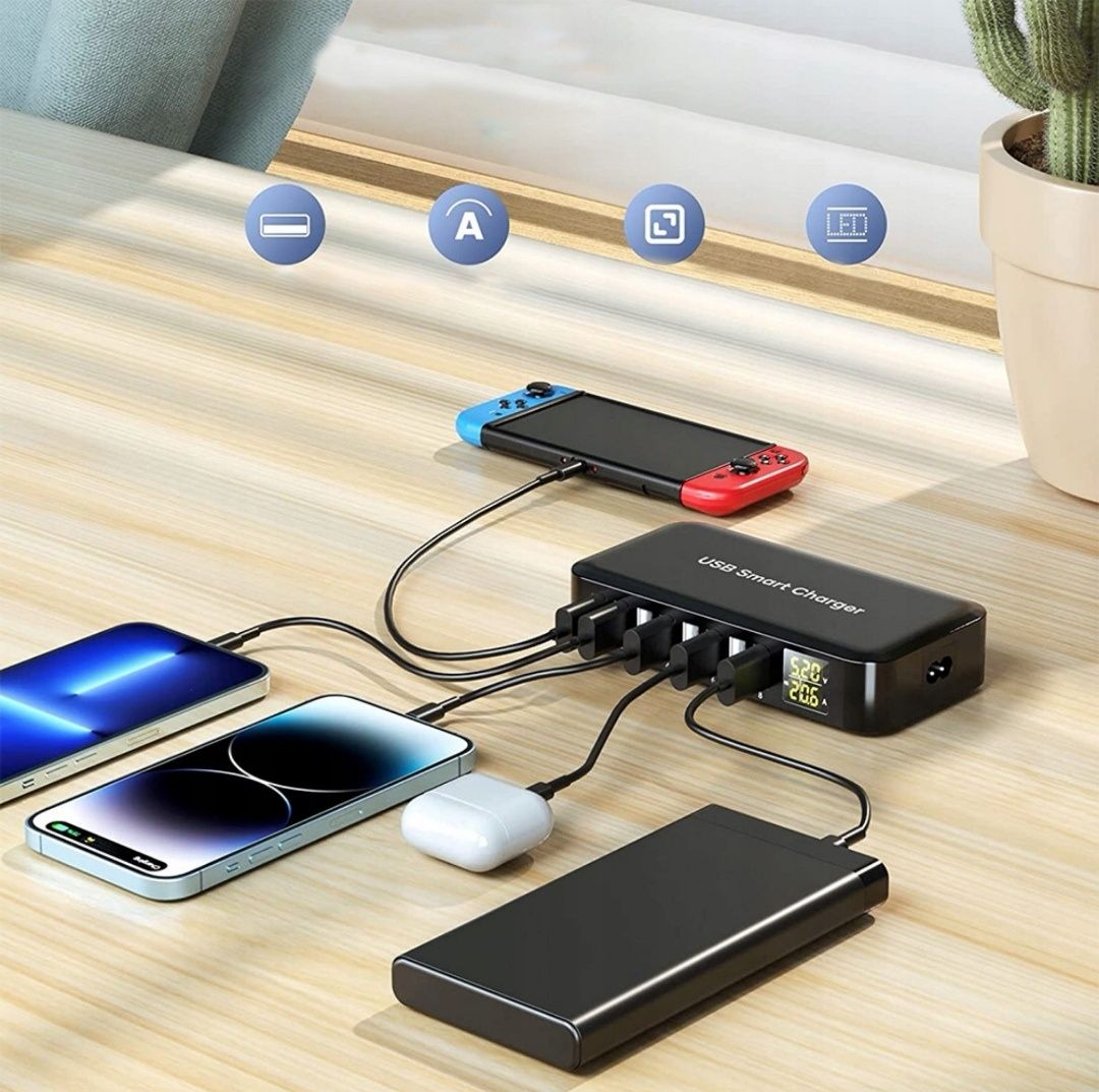 Szybka Ładowark sieciowa 8xUSB portów zasilacz 40W