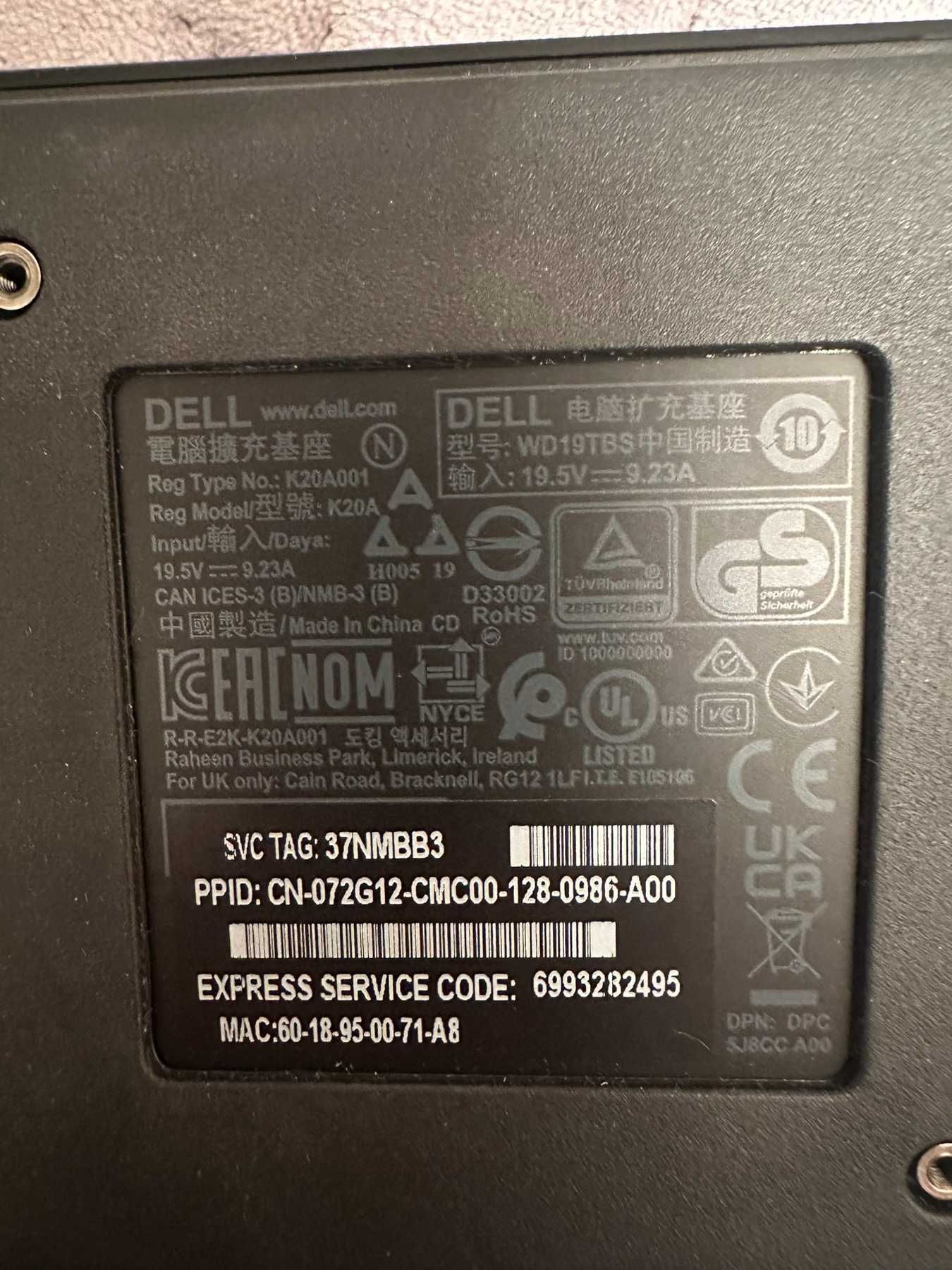 Док-станція для ноутбука Dell Thunderbolt WD19TBS 180W ОРИГІНАЛ!