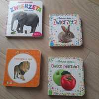 4 książeczki o zwierzętach oraz owocach i warzywach