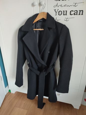 M/L nowy płaszcz czarny jesienny z domieszką wełny