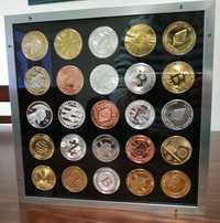 Quadro com lote de 25 moeda medalha bitcoin crypto coins