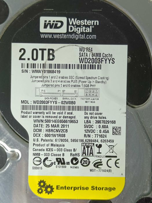 Хард Диск HDD Western Digital 2 TB 7200rpm 64mb CASH WD2003FYYS