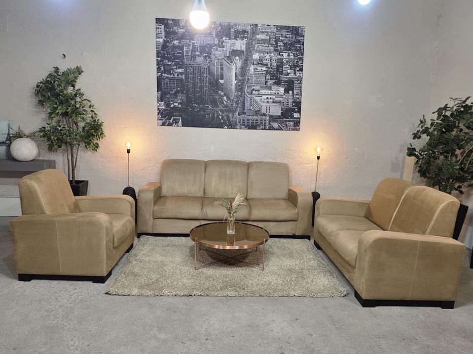 Zestaw wypoczynkowy 3-2-1 beżowy welurowy | Transport GRATIS