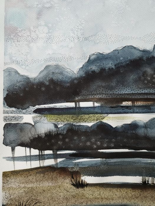 "Pejzaż jesieni" zestaw 3 akwareli o dużym formacie 30×40 cm. Unikat