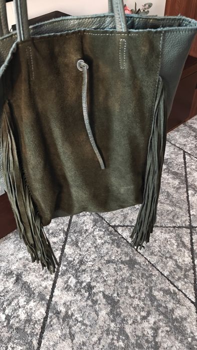Shopper z frędzlami ,skóra włoska
