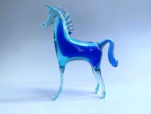 Koń Murano niebieski błękitny szklana figurka stare szkło weneckie
