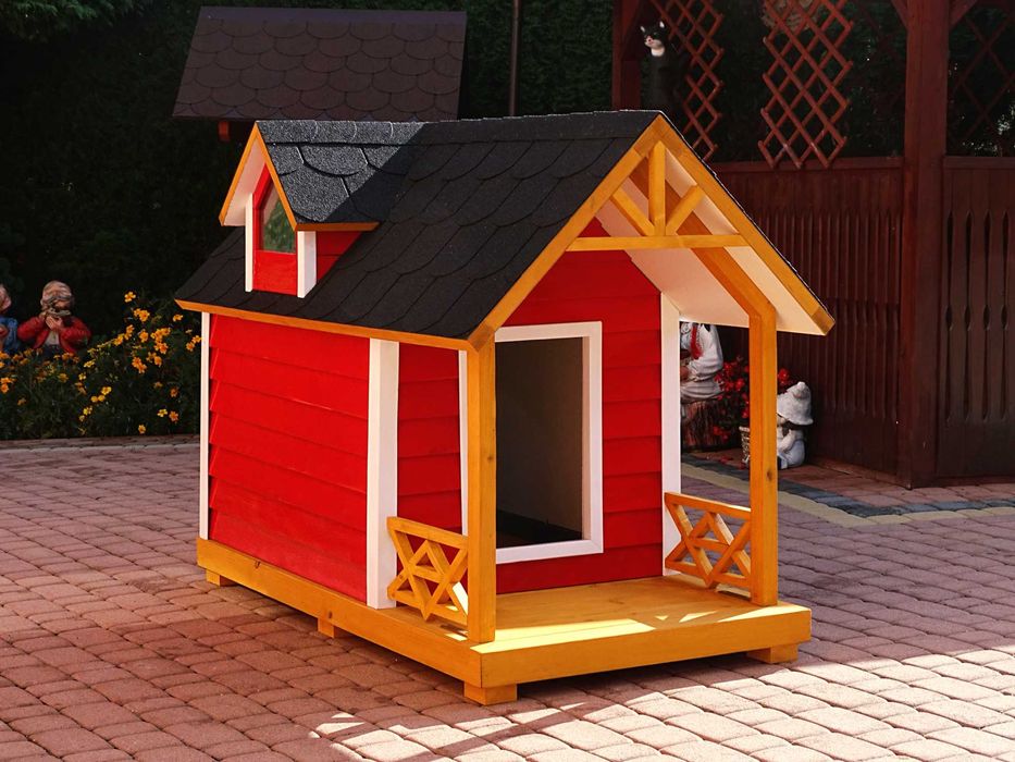 Buda dla psa z werandą i dwiema lukarnami w stylu skandynawskim L-XL