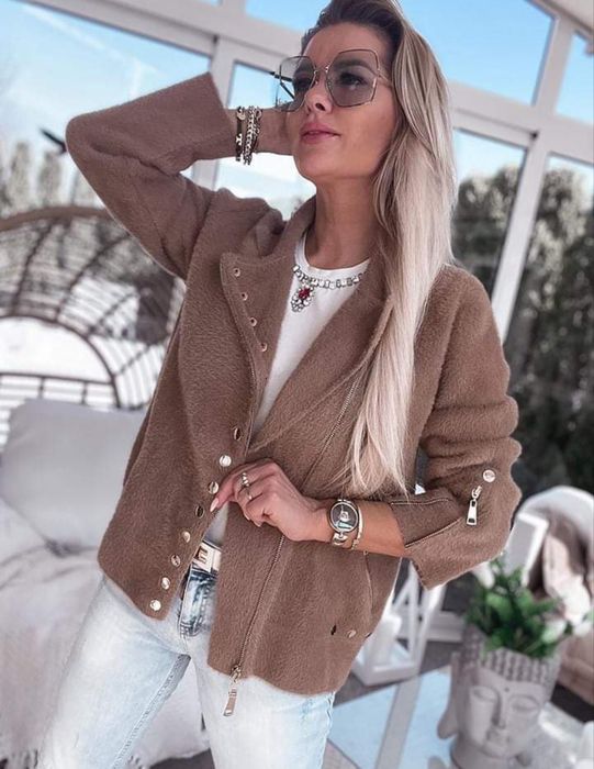 Płaszcz Alpaka ramoneska karmel