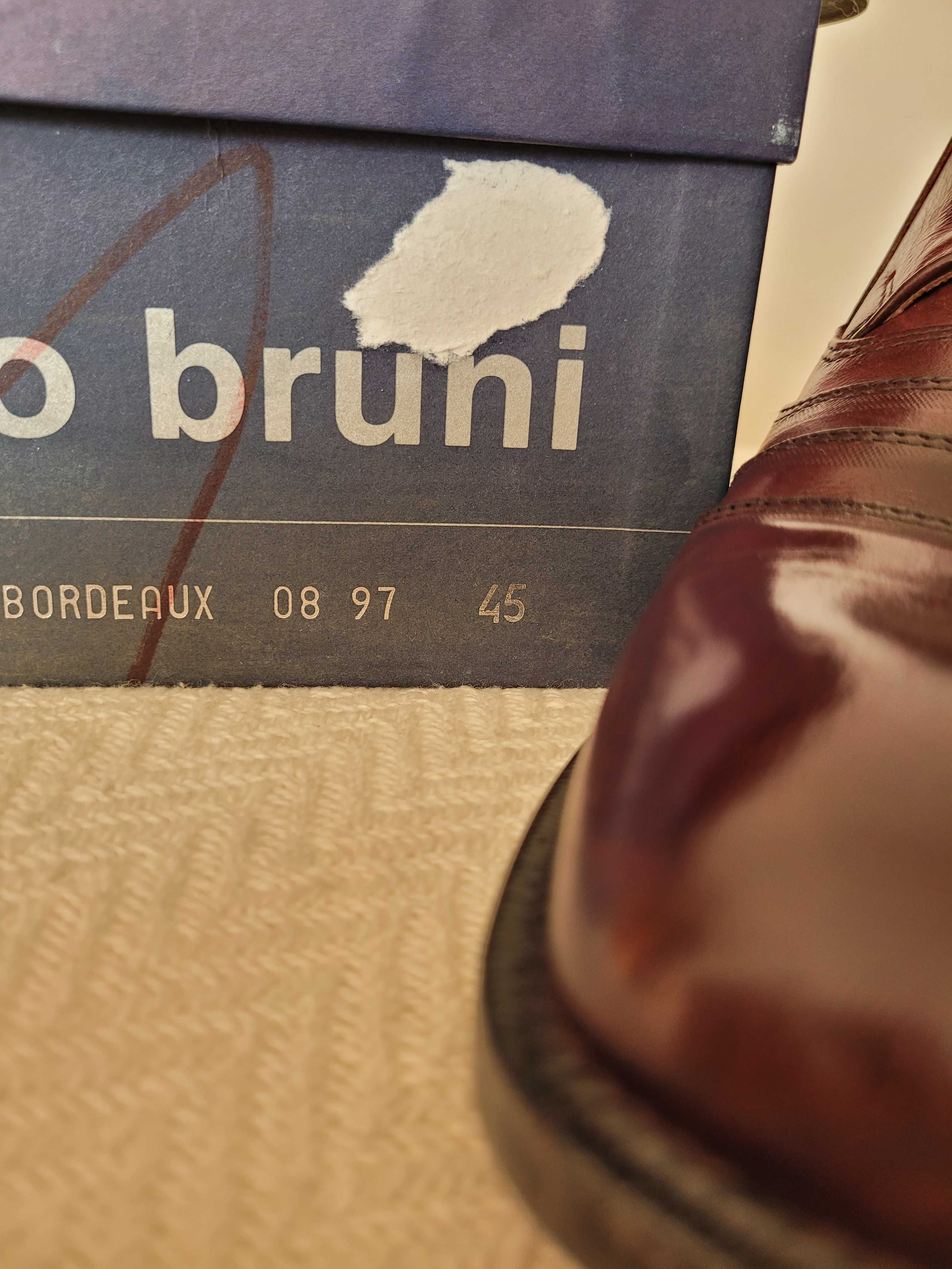 Eleganckie garniturowe męskie skórzane buty burgundowe Piero Bruni 45