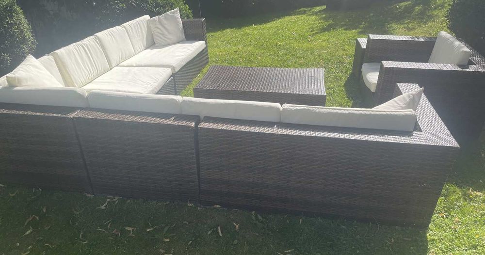 narożnik ogrodowy stół ława fotel meble na ogród ogrodowe XL poduszki