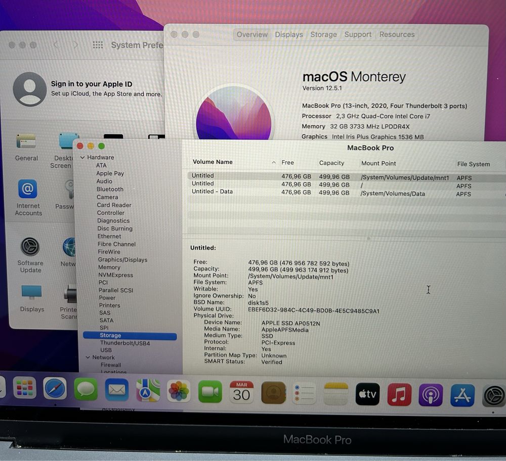 Apple MacBook Pro Retina 13»(2020)Core i7 2.3GHz,32GB,512GB SSD Space