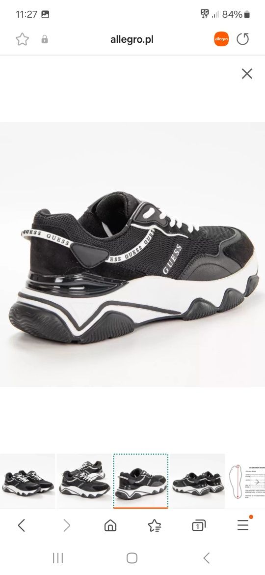Buty sneakersy guess micola 38 czarne białe