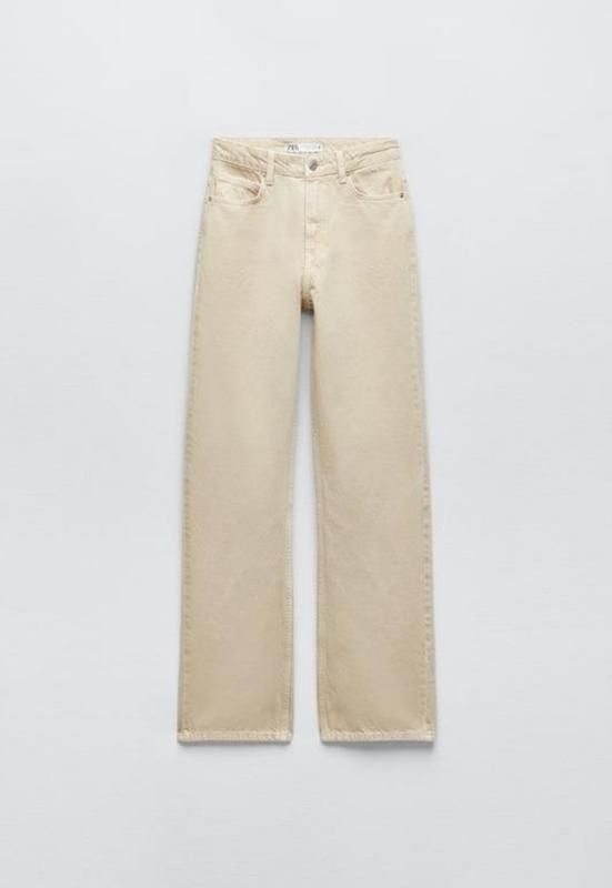 ZARA джинсы свежая коллекция бежевые на высокой посадке тренд брюки