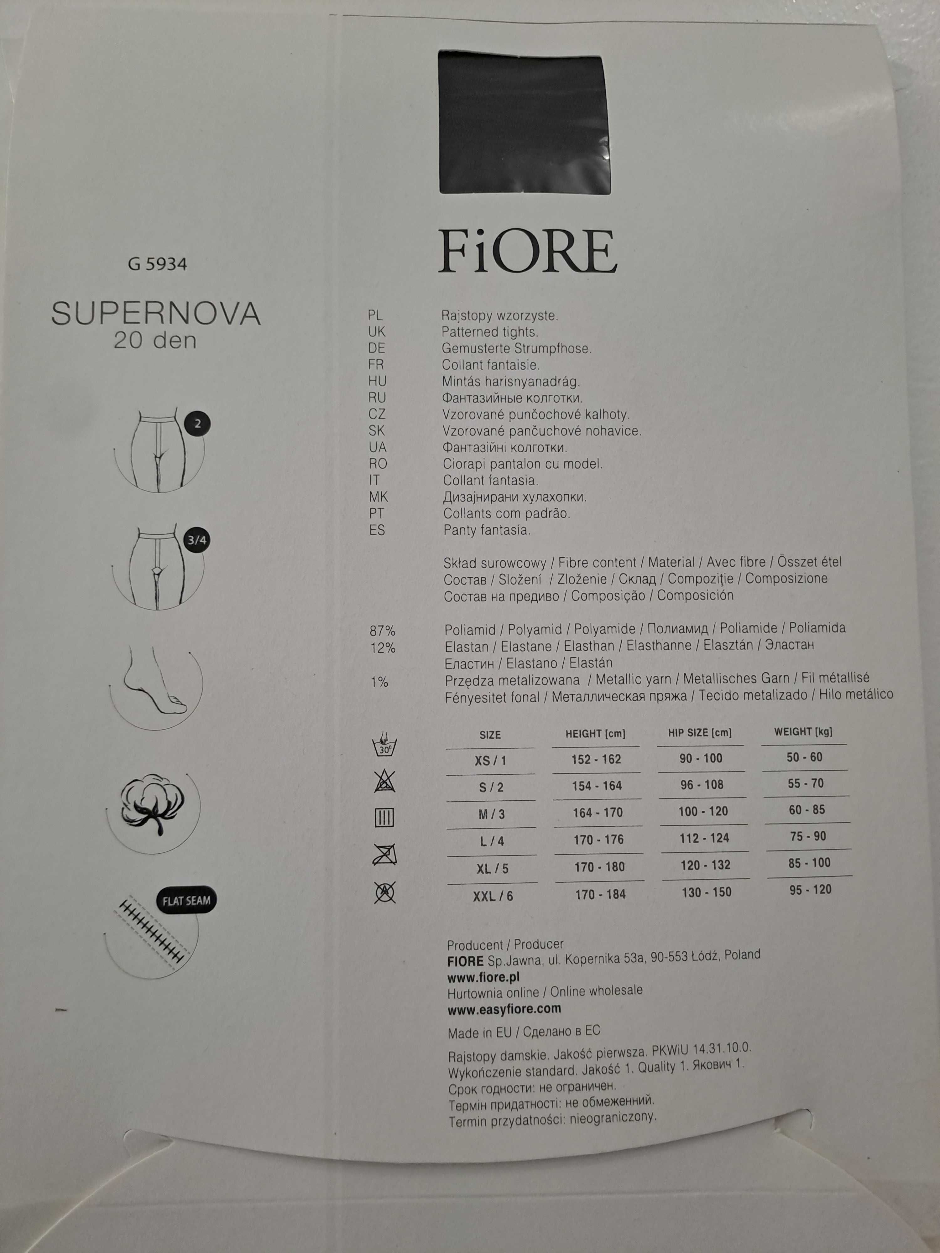 rajstopy wzorzyste Fiore Supernova 20 den czarne black/lurex r.3
