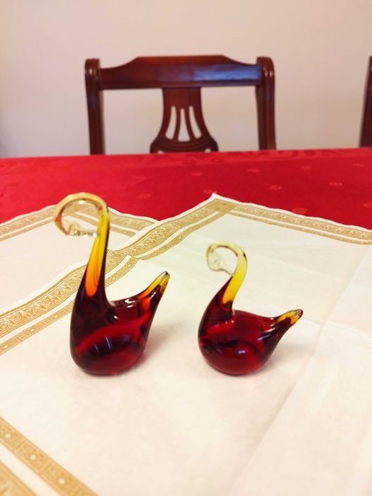 MURANO_kolorowe szkło_szklana figurka - łabędź/łabędzie- komplet 2szt.