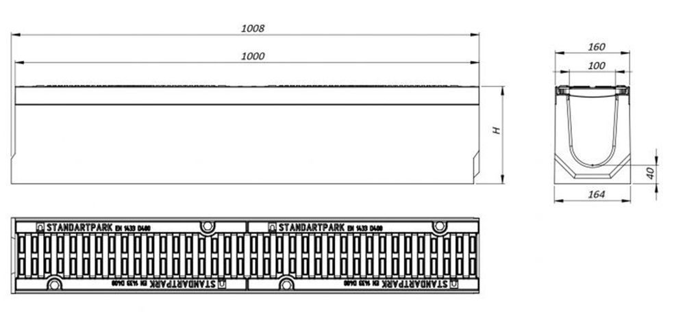 Odwodnienie Betonowe Ciek Wodny Typu Ciężkiego DN100 D400 21x16x100cm